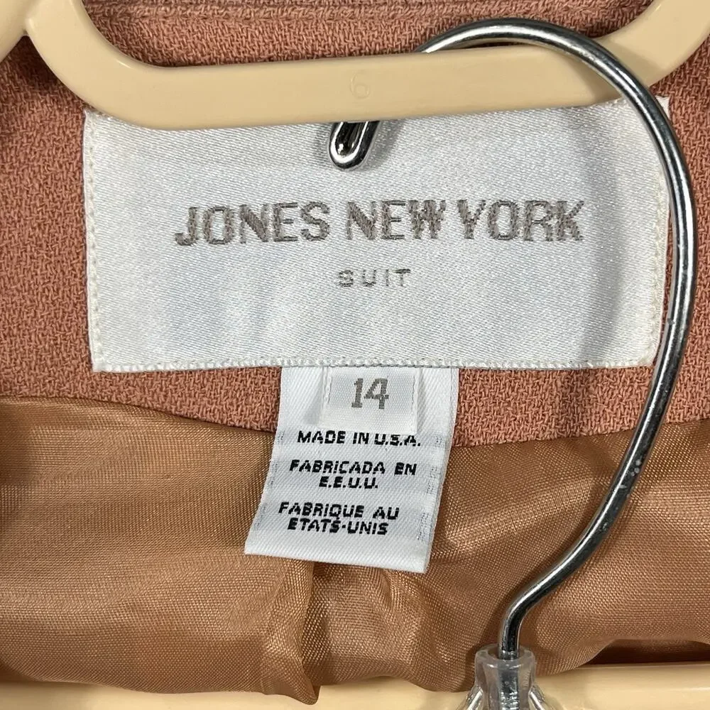 Jones New York‎ Beige Blazer & Skirt Suit Set 100% Wool Work Career Size 14 - Picture 3 of 12